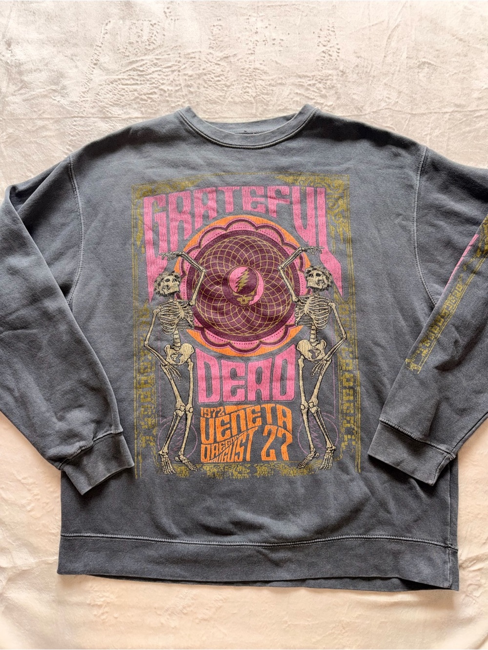Grateful Dead Crewneck Sweatshirt – Charcoal with Pink & Gold Print